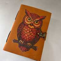 Handmade Leather Owl Journal Vintage Lock Diary 8x6 Inch TAN UV Print Owl Refillable Travel Sketchbo