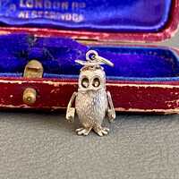 Vintage Sterling Silver Wise Owl Articulated Charm, 925 Graduation Pendant