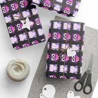 Whimsical Purple Owl Wrapping Paper &ndash; Midnight Black, Matte or Glossy, Three Sizes