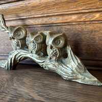 Vintage Brass Owls on Branch