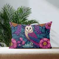 Barn Owl Lumbar Pillow with Insert, Dark Botanical Floral Pillow, Barn Owl Cushion, Whimsigoth Decor