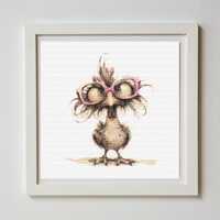 Funny Owl Cross Stitch Pattern, Nerd Bird With Glasses, Whimsical Animal Art (PDF)