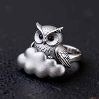 Sterling Silver Owl Puff Ring, Handmade Whimsical Bird Band, Customizable Dreamy Gift