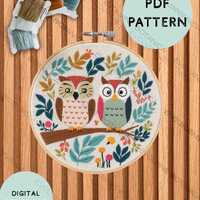Owl on a Log Embroidery Pattern PDF | Original Hand Embroidery Design | Nature Inspired Stitchwork