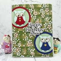 Hand Stamped Owl Birthday Card/Japanese Greeting
