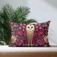 Barn Owl Lumbar Pillow Cover with Insert, Dark Romance Decor, Floral Cushion, Whimsigoth Home Decor,