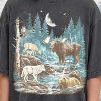 Vintage Forest Animals Wilderness 90s Comfort Colors® Tshirt, Retro Moose Wolf Bear Owl Nature T