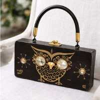 Vintage Enid Collins Night Owl Wooden Box Bag – 1967 Handbag with Original Box