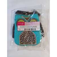 Thirty-One Icon Coin Purse Womens One Size Blue Owl Canvas Wristlet Button Eye