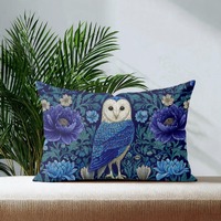 Barn Owl Lumbar Pillow with Insert, Whimsigoth Decor, Navy Blue Botanical Cushion, Owl Lover Gift, F