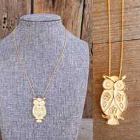 70s Gold Chain Enamel MCM Mid Century Owl Pendant Choker Necklace