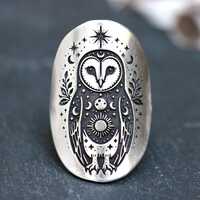 Celestial Barn Owl Ring - Sterling Silver Witchy Owl Jewelry – Dark Academia Ring – Stat