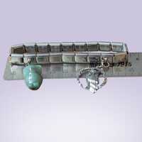 Vintage Owl Charm Bracelet with Double Hearts, Pewter and Jade Charms