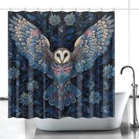 Majestic Owl Shower Curtain Faux Embroidery Art Midnight Wings Deep Blue Gothic Room Decor