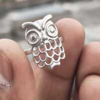 Sterling Silver Owl Ring, Whimsical Filigree Bird Jewelry, Bohemian Statement Piece