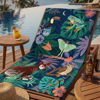 Night Jungle Animals Beach Towel | Tropical Frog Owl Toucan Moth