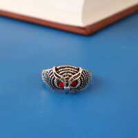 Owl Brass Ring with Red Stone Eyes, Vintage Animal Statement Ring, Gothic Boho Jewelry, Antique Styl