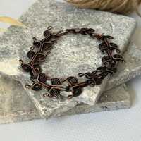 Owl Copper Bracelet, Handmade Wire Wrapped Bracelet, Boho Rustic Jewelry, Artisan Statement Bracelet