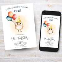 Owl Birthday Invitation Template, Woodland Animal Party Editable Invite, Gender Neutral Kids Party P