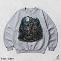 Vintage Owl Trio Night Sweatshirt, Moon Forest Wildlife Graphic, Retro Nocturnal Nature Crewneck, Co