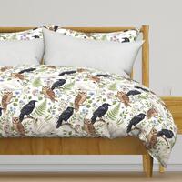 Flora And Fauna Bedding - Lucid Dreams Mystic - Woodland Birds Raven Owl Swan Printed Duvet Cover OR
