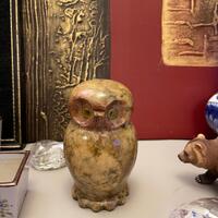 Vintage hand carved Alabaster stone owl figurine made in Italy