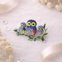 Colorful Owl Brooch, Rhinestone Owl Pin, Rainbow Crystal Bird Brooch, Cute Animal Jewelry, Vintage S