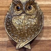 Vintage Gold Plated Metal Owl Trinket Dish