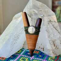 Kuripe with Carved Owl Inlay, Handcrafted Wooden Shamanic Self-Applicator Pipe