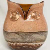 Vintage Handblown Art Glass Owl Vase Figurine Amber Brown Sommerso Style 7"