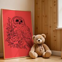 Owl with Roses Matte Poster Print | Botanical Bird Wall Art | CUSTOM COLOR!