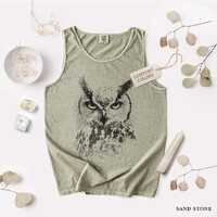 Owl Tank Top Comfort Colors Vintage Tanks Men & Women, Mystical Witchy Forest Bird, Great Horned