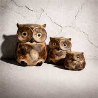 Primitive Owl Sculpture Set, Hand Carved Wood Owls, Rustic Collector Decor