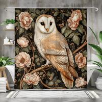 Owl Shower Curtain, Vintage Floral Bathroom Decor, Barn Owl Bath Curtain, Dark Cottagecore Bathroom
