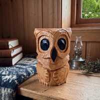 Hand-Carved Wooden Owl Figurine &ndash; Rustic Nordic Folk Art Statue (4&rdquo; Tall)