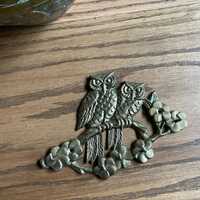 Vintage Solid Brass Key Hooks Owls In A Tree Wall Hanging Hooks