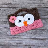 Crocheted owl handbag, handmade kids purse