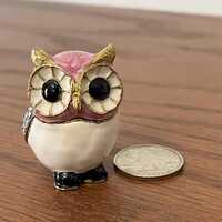 Brass Owl Shape Enamel Trinket box with Rhinestone Wings