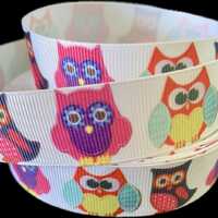 GROSGRAIN RIBBON 7/8&rdquo; Owls in colors Printed By the Yard ( Add to Cart,  Save on Combine Shipp
