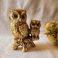 Vintage Lenwile Ardalt Art Owls Gold Leaf Blue Glass Eyes Ceramic Owl 7"