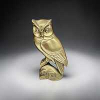 Solid Brass Owl Figurine: Vintage Style Bird of Prey Sculpture, Home Decor Ornament