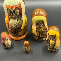 Vintage Owl Matryoshka Nesting Dolls &ndash; Hand Painted Wooden Russian Babushka Set &ndash; Woodla