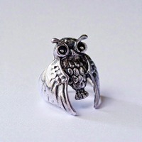 Sterling Silver Owl Ring, Gothic Boho Statement Wrap Band