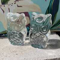 Viking Glass Owl Figurines, MCM Retro Art Glass Paperweights (Set of 2)