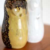 Pair Wedgwood Glass Owl Paperweights Ronald Stennett-Willson Paul Miller SG140 1970s Art Glass