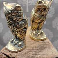 Vintage Solid Brass Owl Figurines &bull; Mid Century Dark Academia Decor
