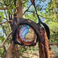 Owl and moon leather bag