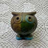 Vintage 1970s Glazed Ceramic Owl Japan| MCM Green Votive Candle Holder, Storage, Vase| Nature Decor