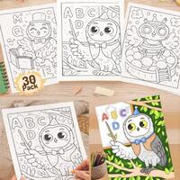 Owl School Coloring Pages: ABC, Letters, Classroom Activity (Digital Download)