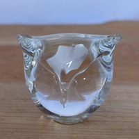 Pfeiffer Brilliant Hand Blown Crystal Owl Figurine &ndash; 1970s Dutch Art Glass Paperweight